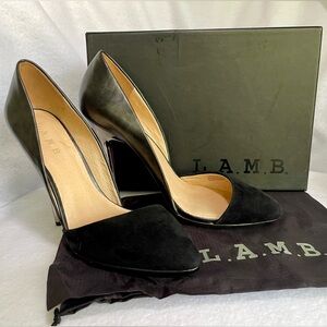 L.A.M.B. Black Leather Stiletto Heels